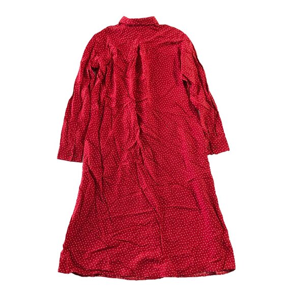 Uniqlo Dress Womens Sz XS Red and White Dots Midi Long Sleeve Button Front Shirt - Picture 8 of 9